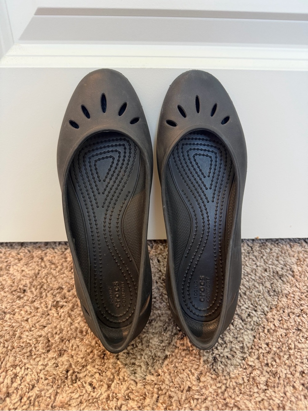 CROCS Women's Black Slip-On Ballet Flats with Perforated Toe